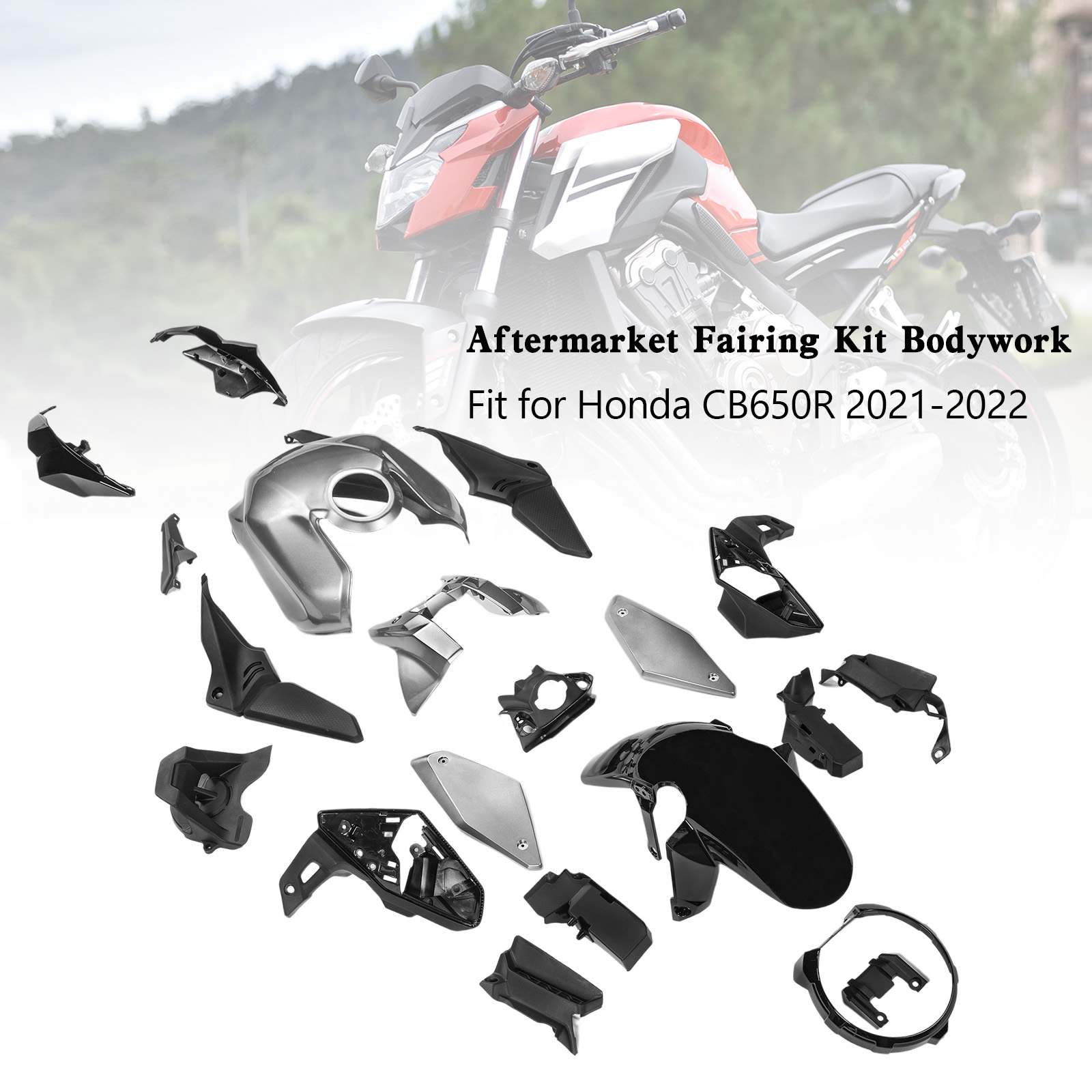 Honda CB650R 2021~23全車個性彩繪車殼亮銀黑色037-極限超快感