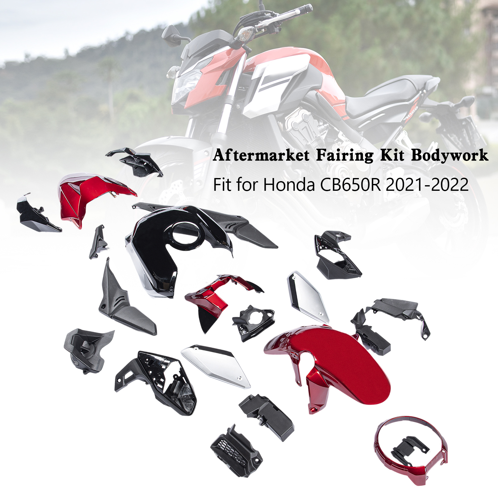 Honda CB650R 2021~23全車個性彩繪車殼亮黑紅色042-極限超快感