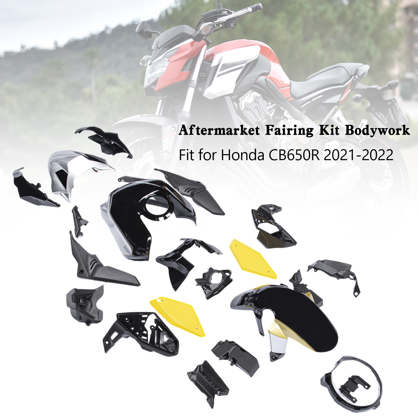 Honda CB650R 2021~23全車個性彩繪車殼黑銀黃色048-極限超快感