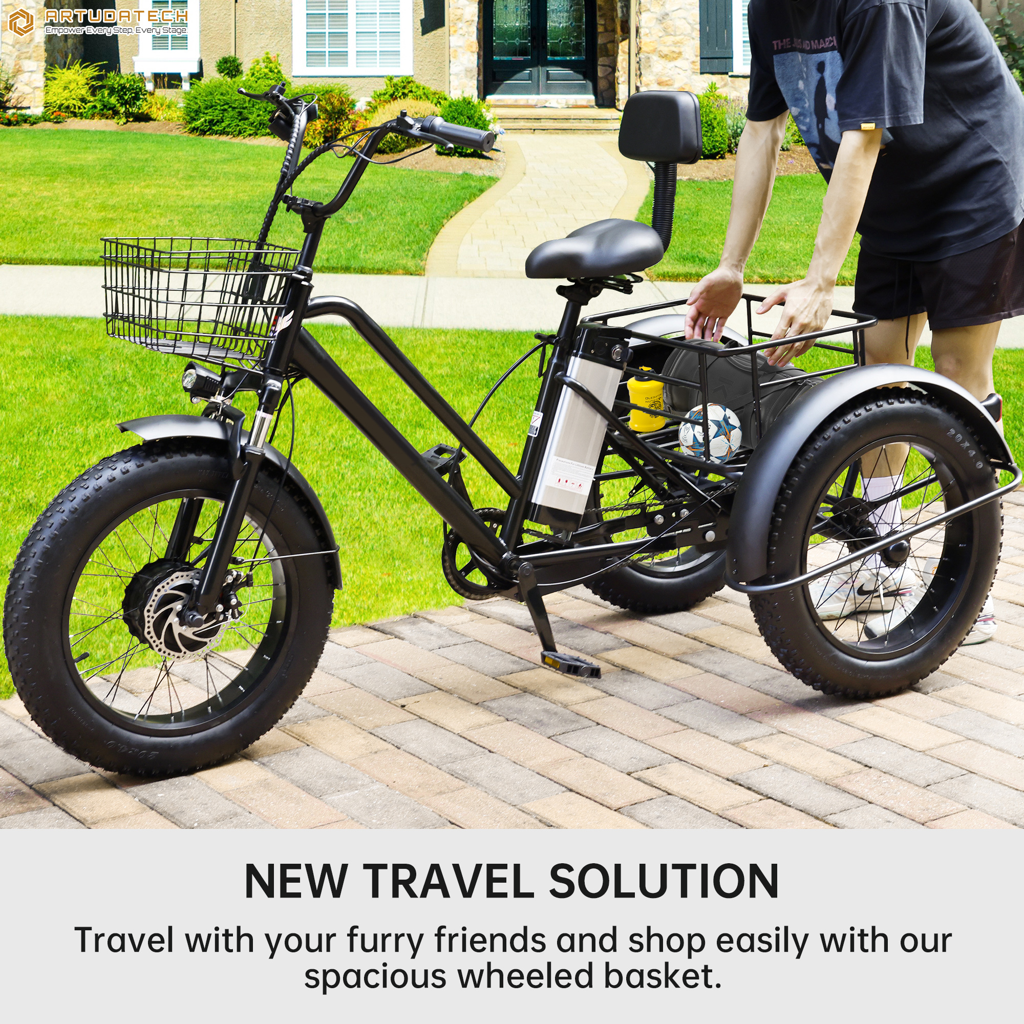 Folding Electric Trike Package with Charger and Folded Frame