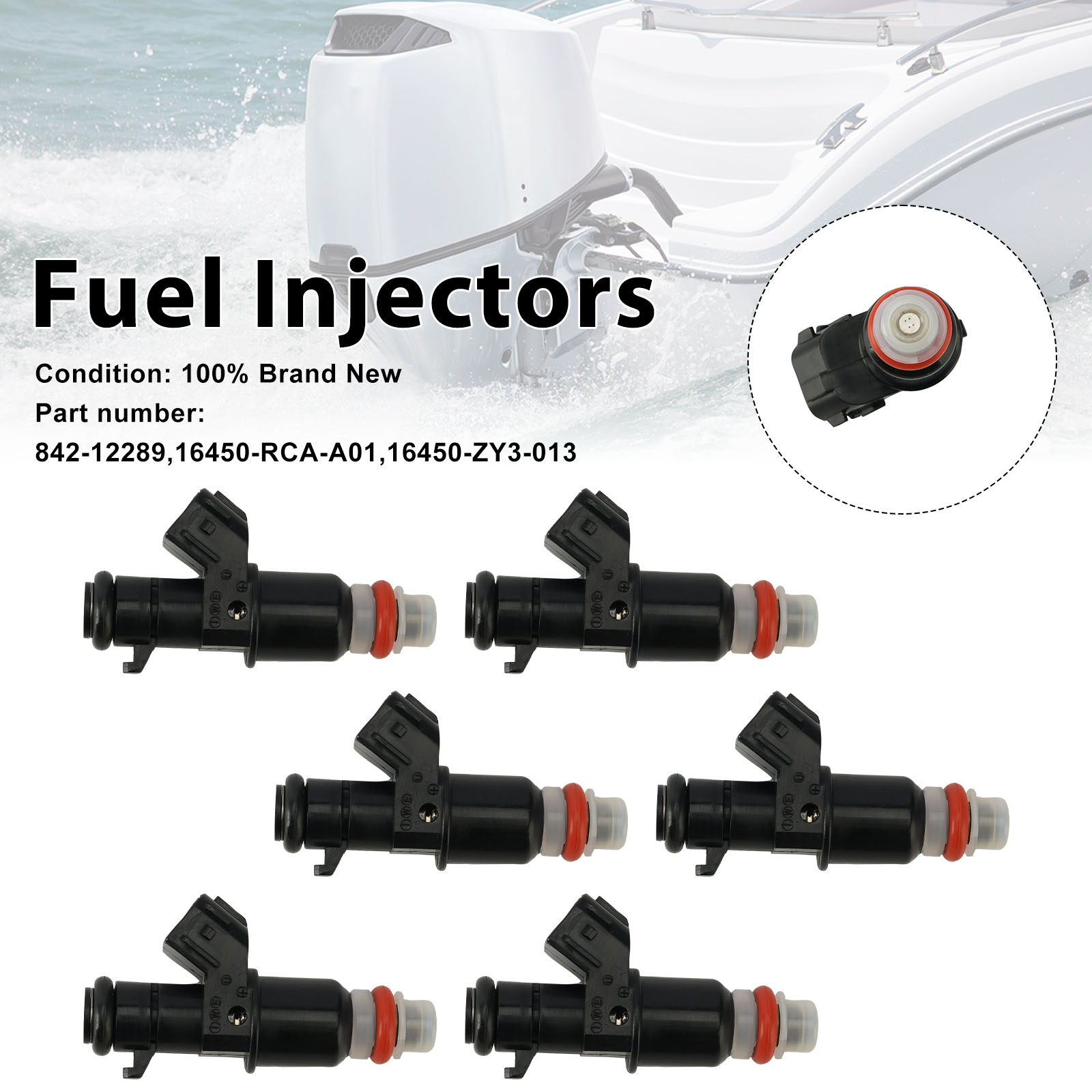 適用於 Honda Outboard 842-12289 16450-RCA-A01 16450-ZY3-013噴油嘴6隻組