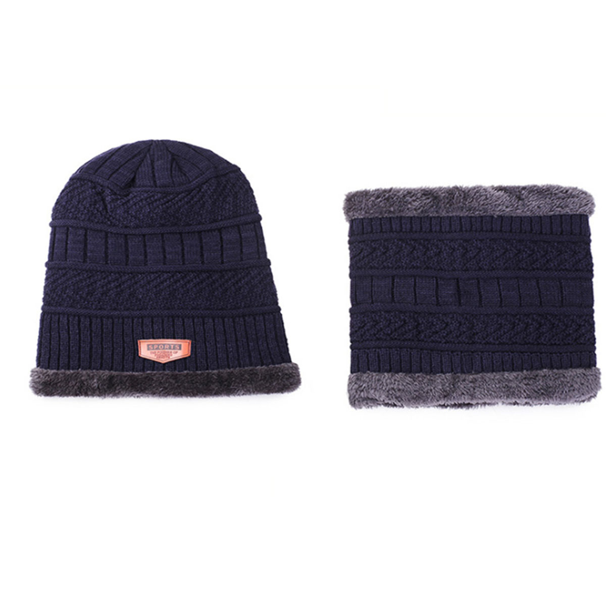 2pcs Unisex Herren Winter Warm Hats Craft Strickmütze mit Krempe Schal 