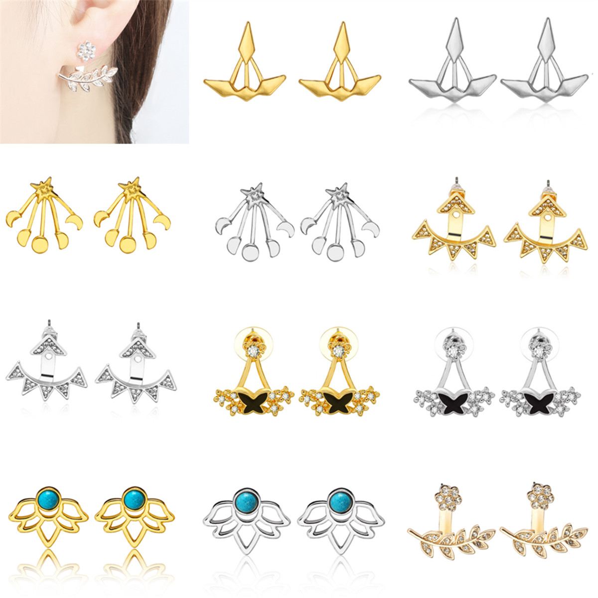 Delicate Women Girls Crystal Rhinestone Square Ear Studs Earrings Jewelry Gift