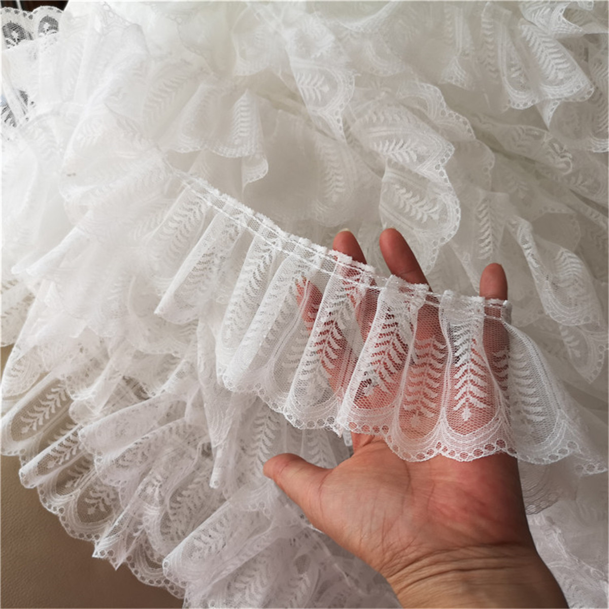 1M White/Black Ruffled Lace Pleated Chiffon Ribbon Wedding Dress Trim ...