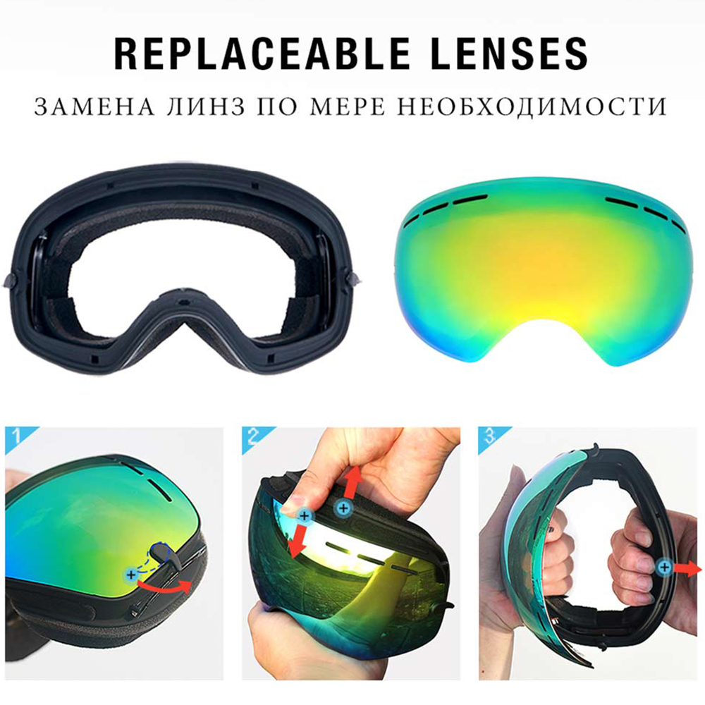 US Skiing Snowboarding Goggles Double Lens Anti-fog UV Adults Kids Ski