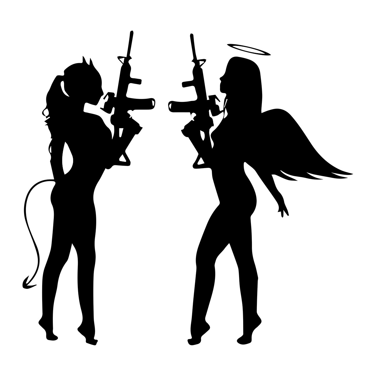 2pcs Sexy Girl Angel And Devil Shooting Guns Car Window Wall Vinyl 0754
