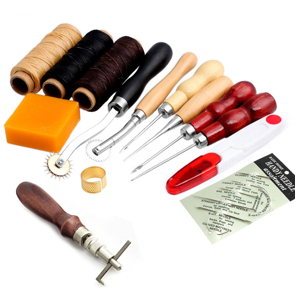 13Pcs Set Leather Craft Hand Stitching Sewing Tool Thread Awl Waxed