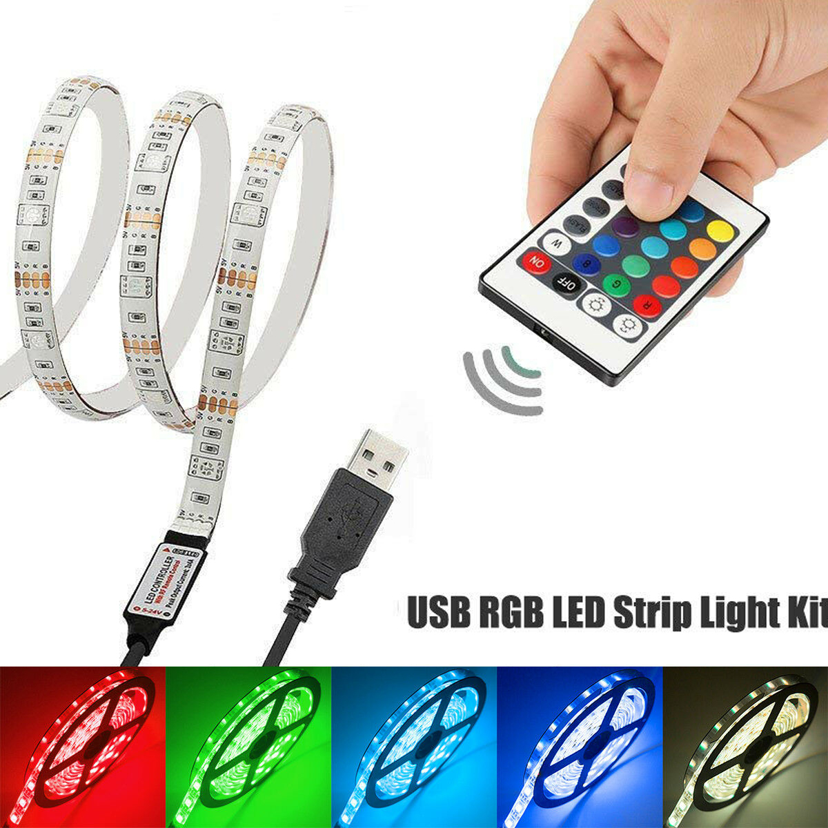 5V 5050 60SMD//M RGB LED Strip Light Bar TV Back Lighting Kit+USB Remote Control