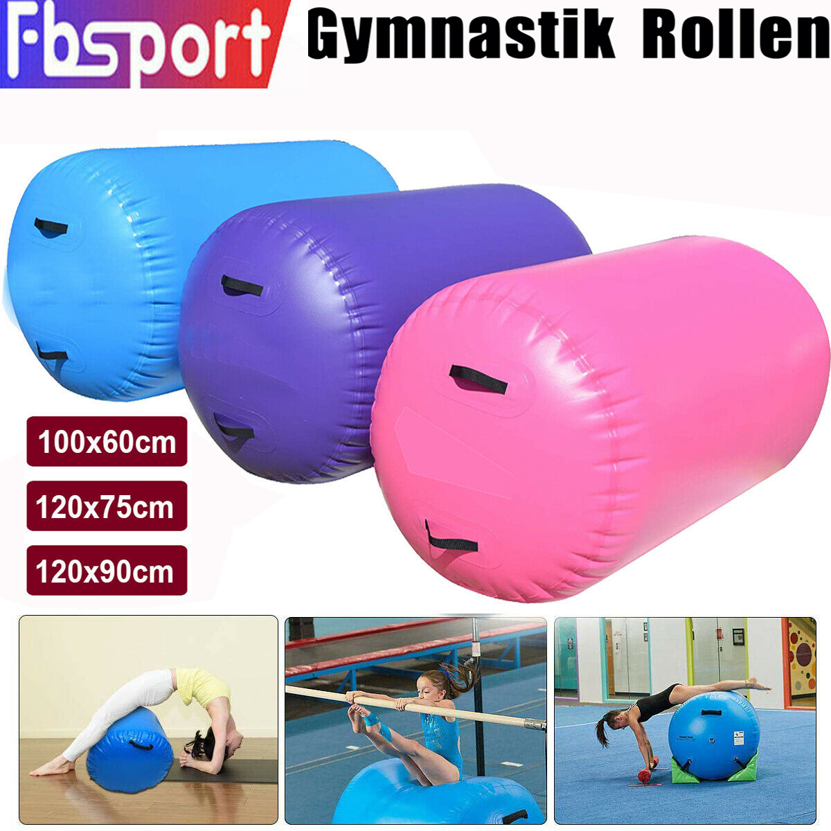 FBSPORT 120x90cm Air Track Gymnastik Zylinder Luft Training Rollen ...
