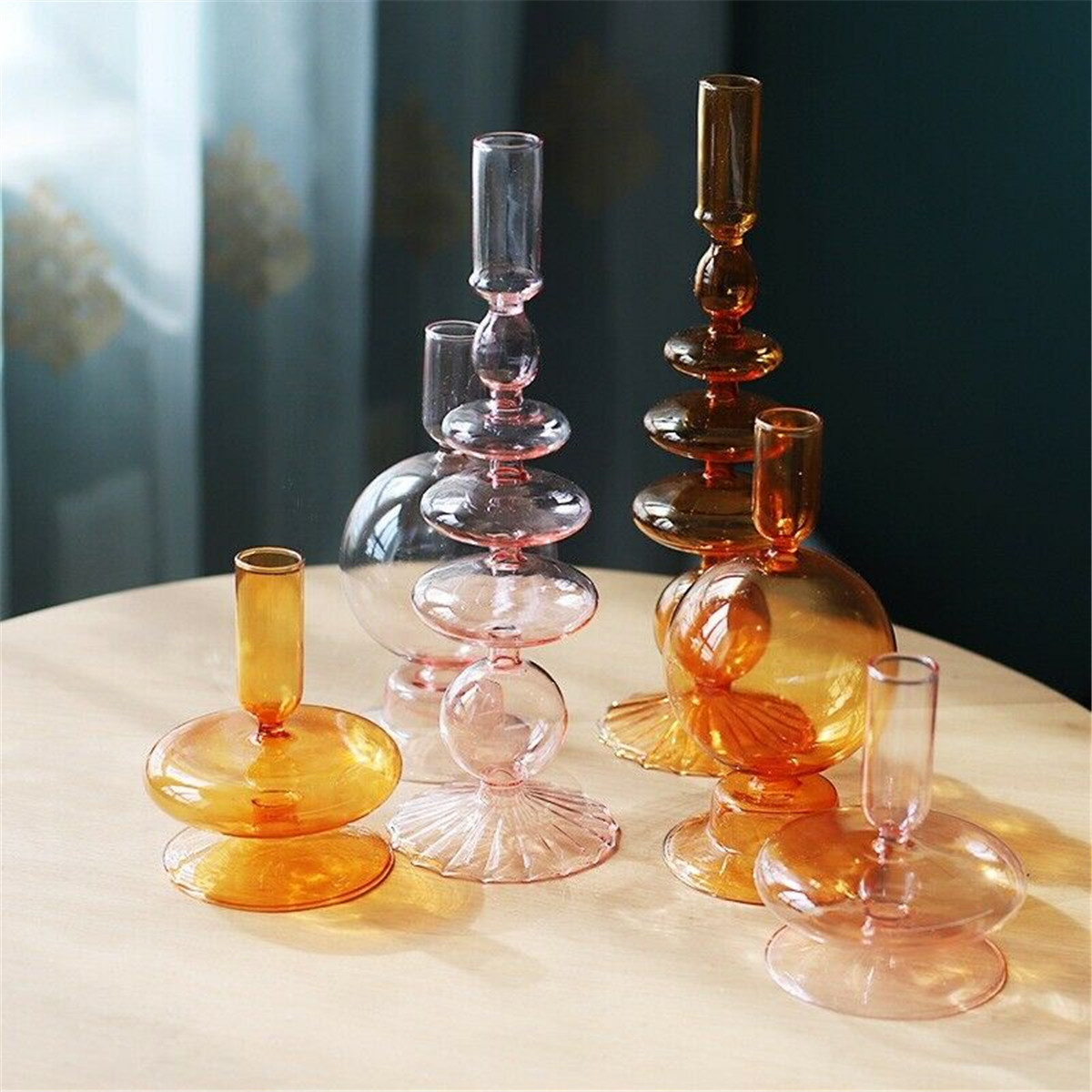 Glass candle holder retro windproof Zen simple candlelight Nordic dinner candle  cover glass tea table decoration