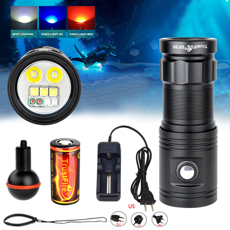 Diving Scuba Flashlight White/Red/UV Light Underwater Video Photography