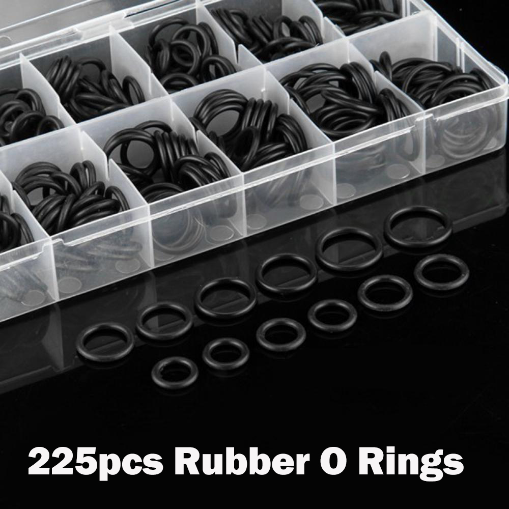 225 Pcs Black Rubber O Ring Oring Seal Plumbing Garage Set Kit 18 Sizes