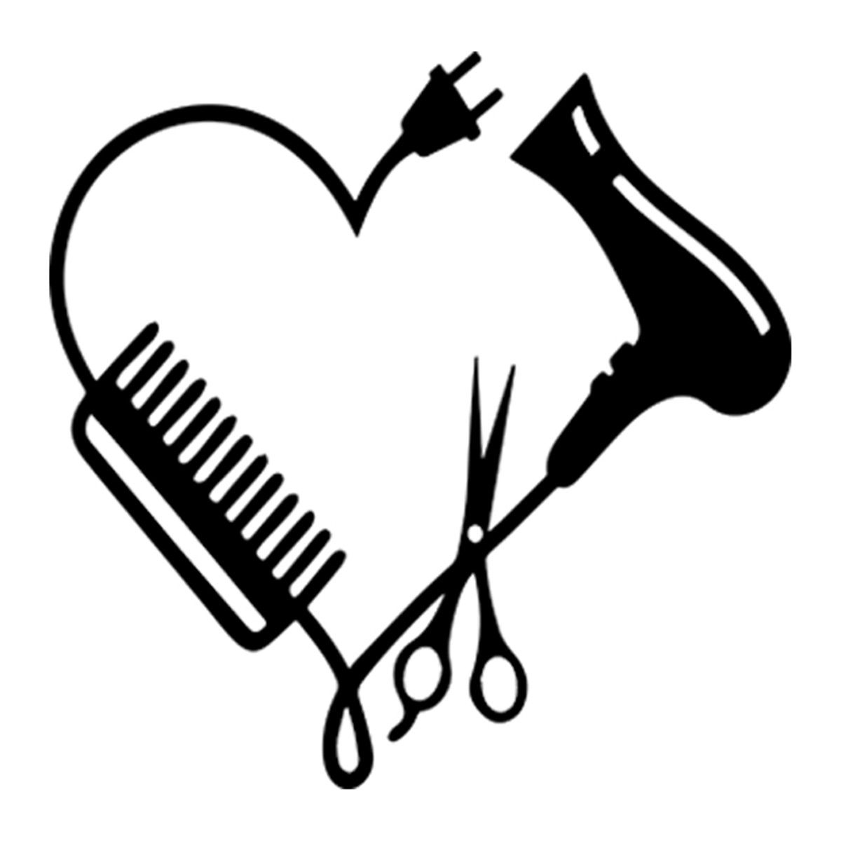 Heart Shaped Hair Dryer Scissors Comb Funny Bedroom Wall Sticker Vinyl ...