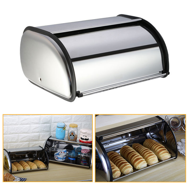 Stainless Steel Bread Bin Kitchen Mirrored Home Hotel Container Food Home-it Stainless Steel Bread Box For Kitchen