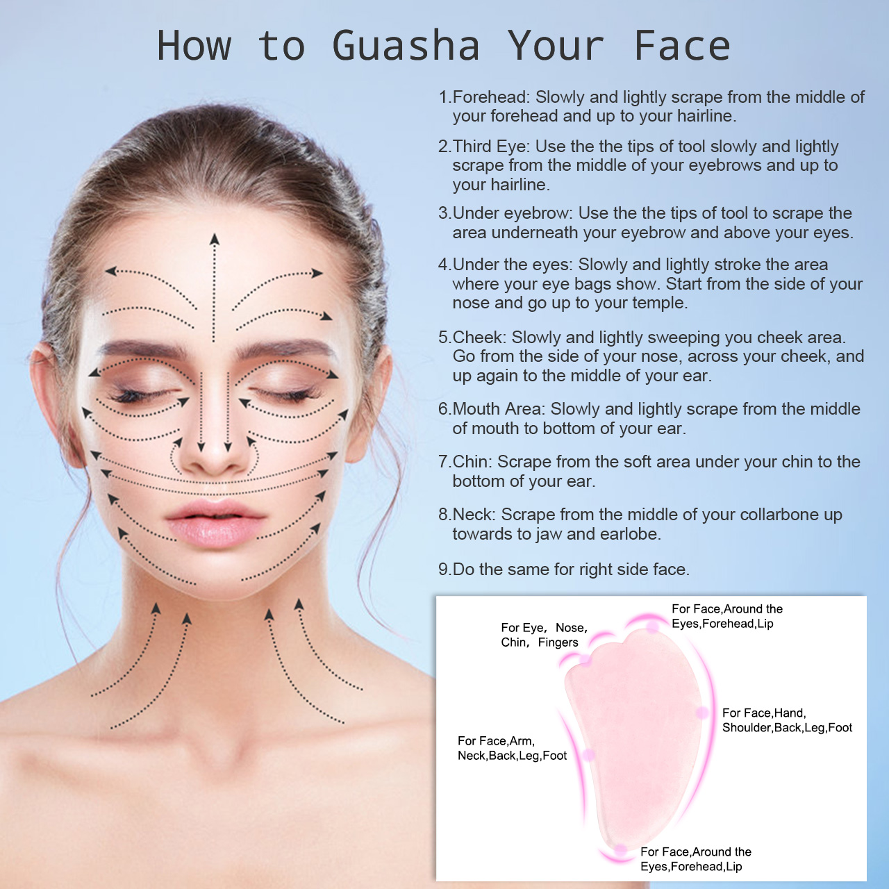 Natural Rosenquarz Anti-Aging Gesichtsroller für Gesicht & Gua Sha