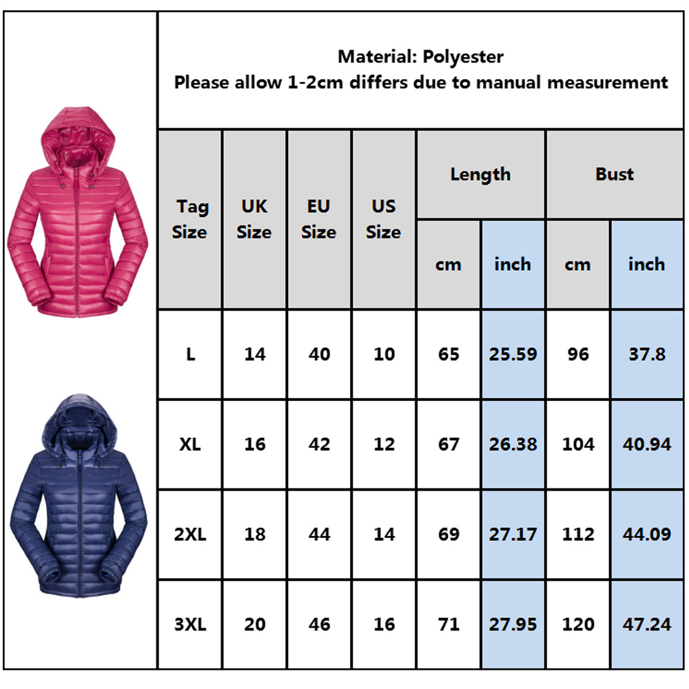 Women Packable Winter Jacket Ultralight Warm Puffer Coat Ladies Casual ...