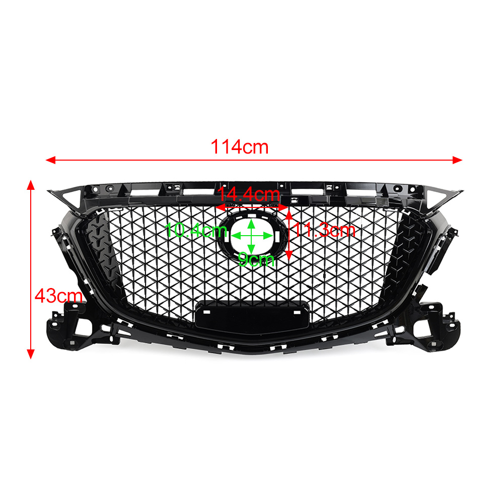 Front Upper Grille Honeycomb For Mazda 3 Axela 2017 2018 – Black ABS No Sensor Hole