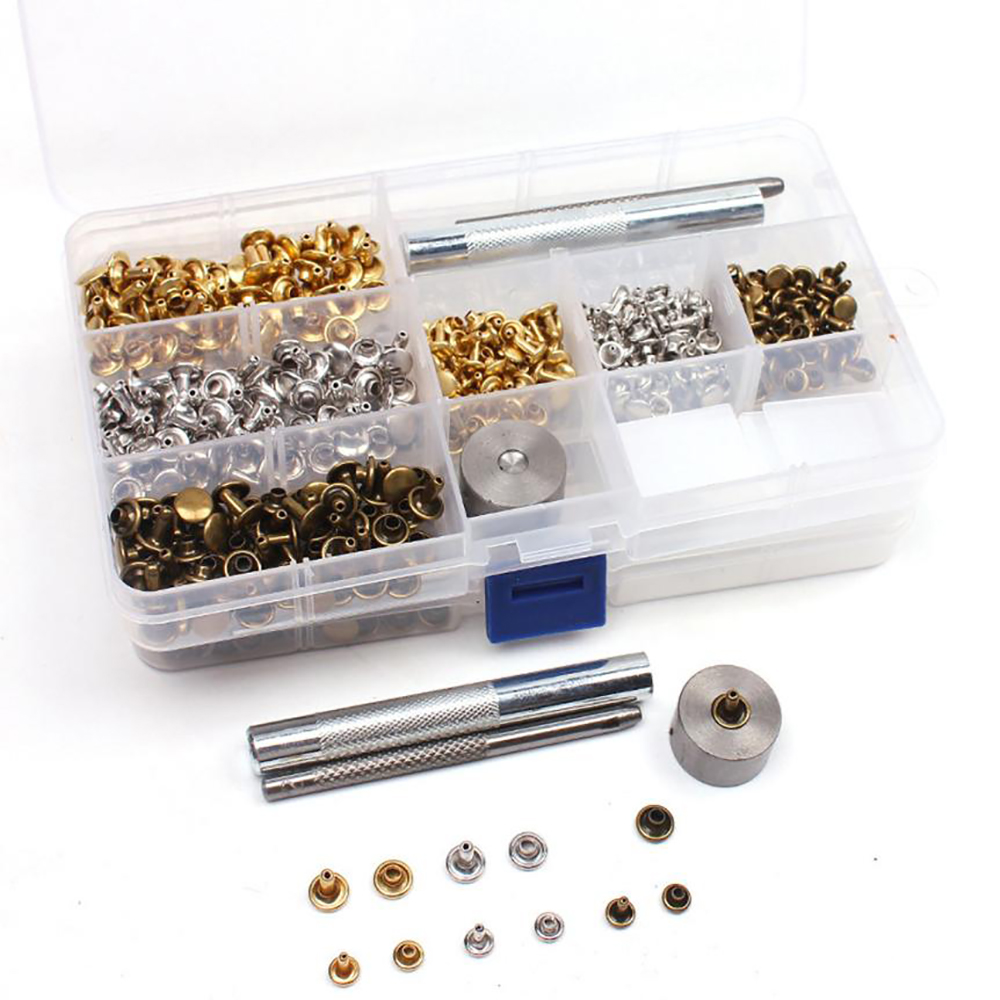 180 Set Leather Double Cap Rivets Tubular Metal Studs Fixing Tool Kit Craft 870230110271 | eBay