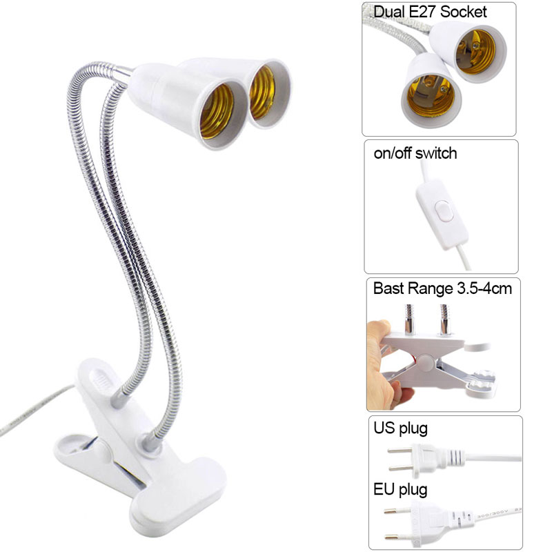 LED Flexible Reading Light Clip On Table Desk E27 Bulb Lamp Holder Light Base UK