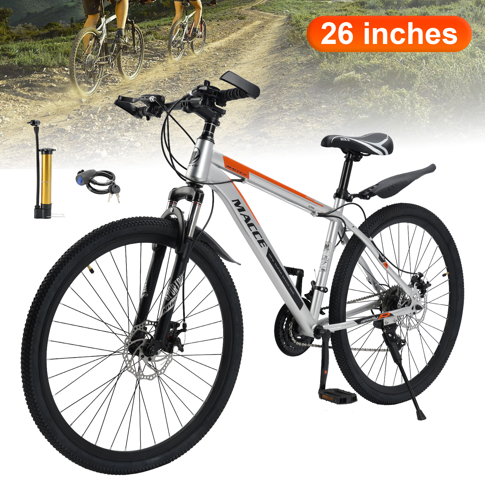 Mountain Bike 27 Speed High Carbon Steel Frame Suspension Fork Disc Brakes