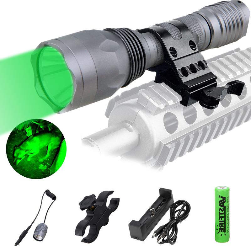 Tactical Green LED Light Varmint Predator Hunting Flashlight W/ Offset