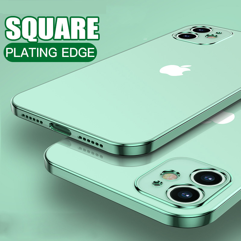 For Iphone 12 11 Pro Max X Xs 8 7 Shockproof Plating Square Edge Soft