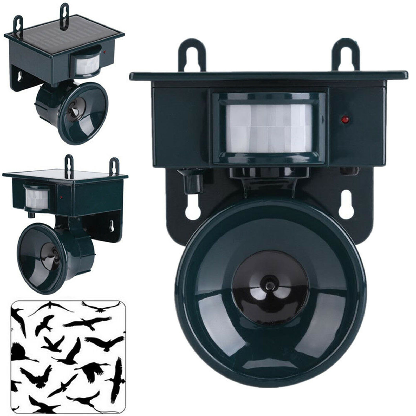 Solar Ultrasonic Bird Repeller Pest Control Scarer Deterrent PIR Motion
