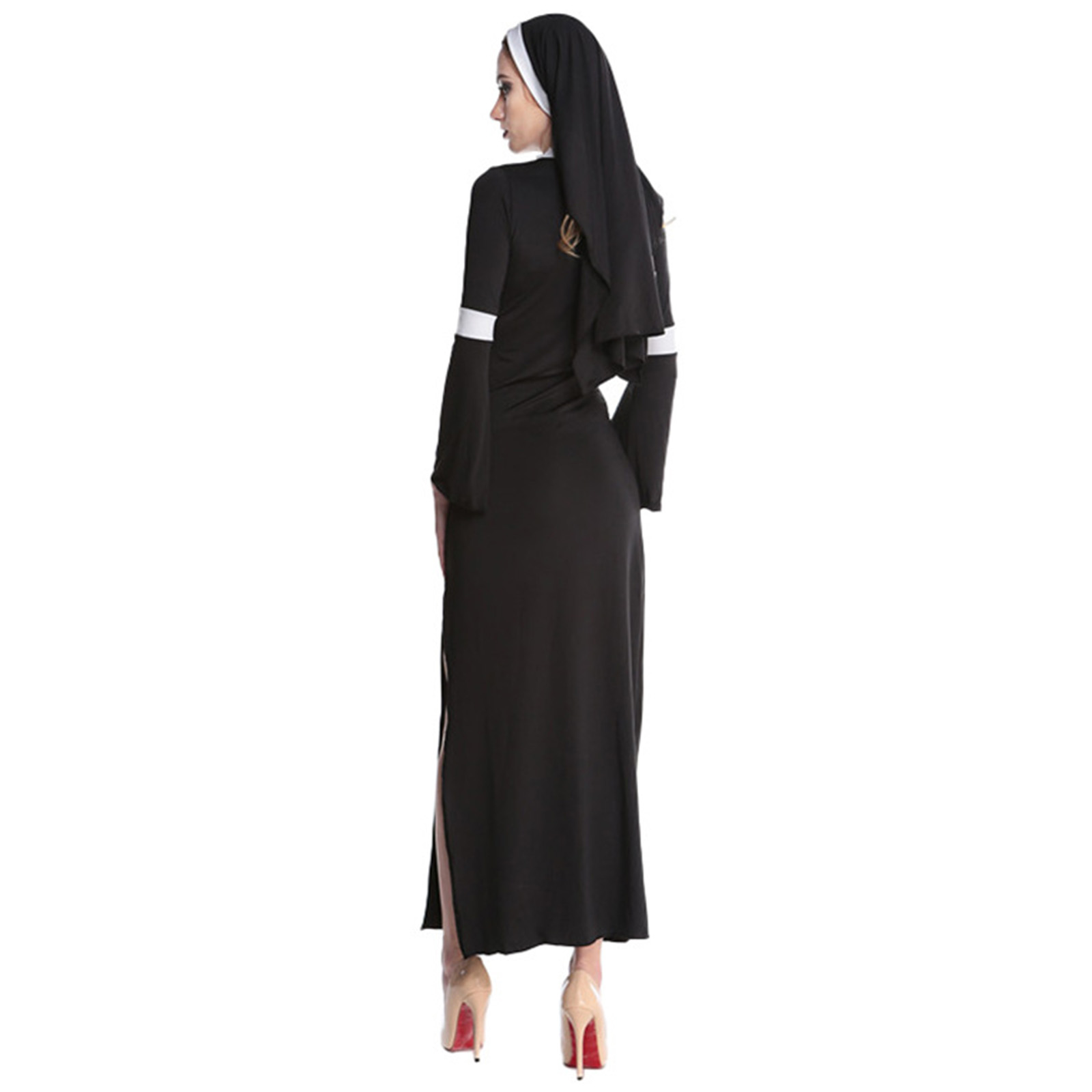 Easter Cosplay Plus Size Black Women Sexy Nun Costume Vinyl Leather