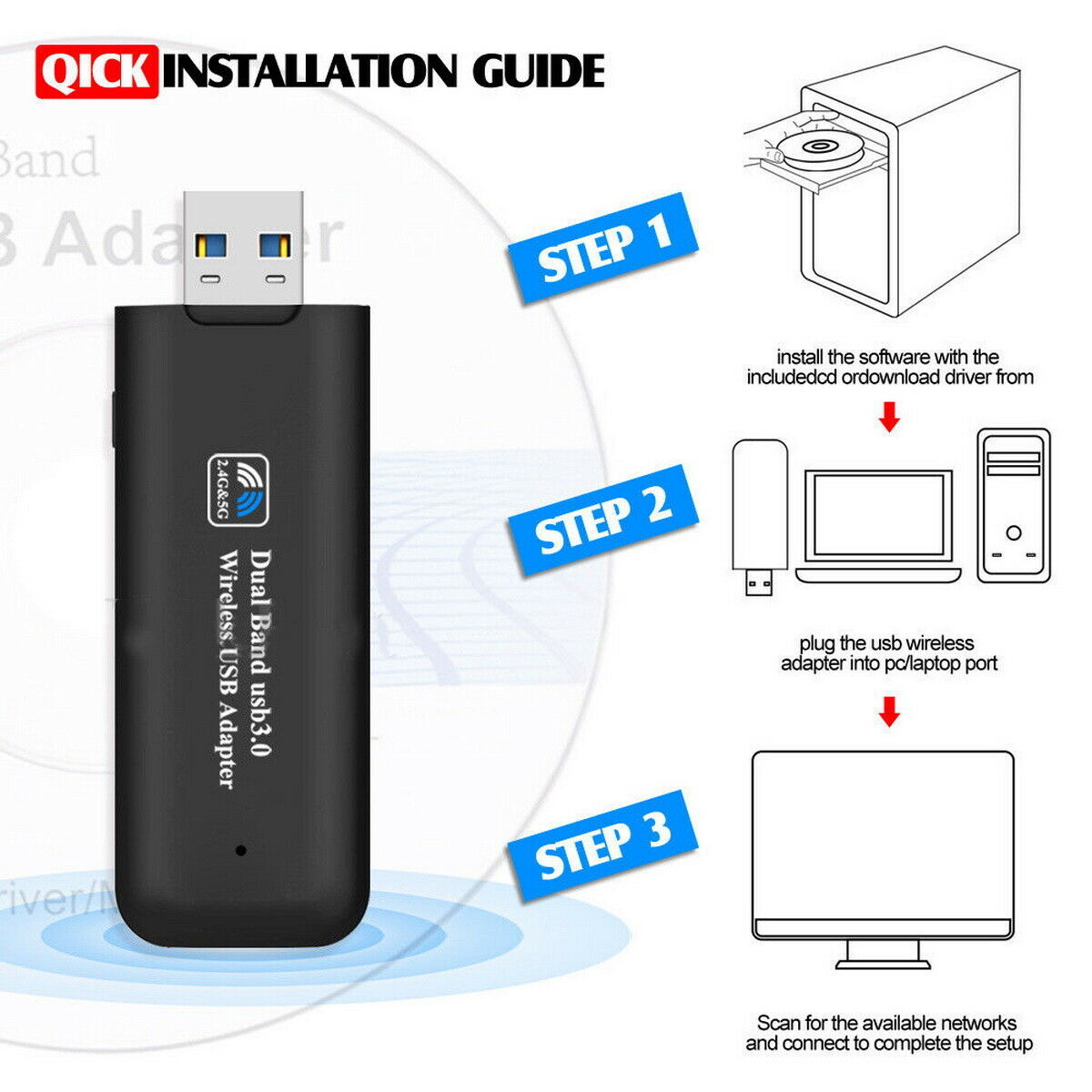 1200mbps Usb 3 0 Wireless Wifi Network Receiver Adapter 5ghz Dual Band Dongle Ve Ebay