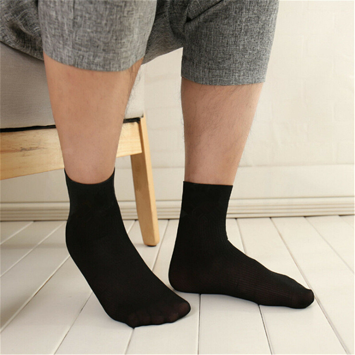 5/10 Pairs Men's Business Socks Thin Stretchy Striped Summer Silk Socks ...