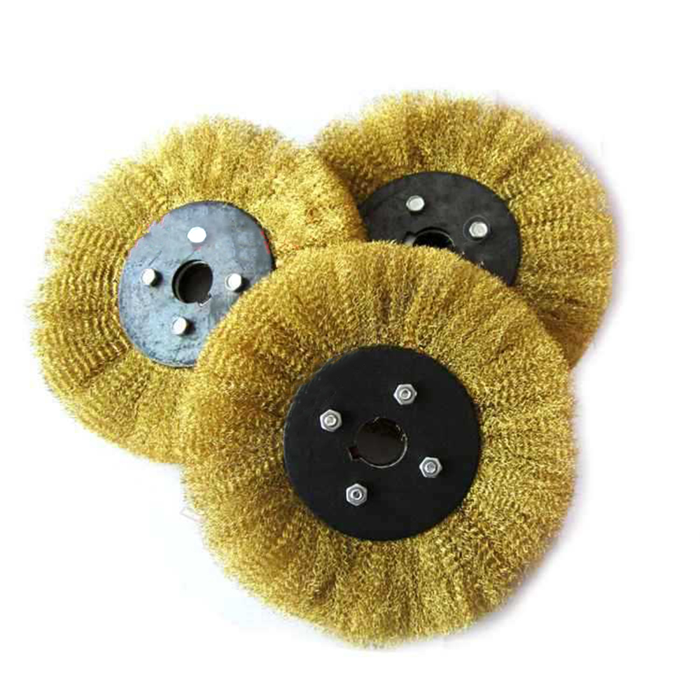 Rotary Copper Wire Brush Crimp Bevel Wheel 200mm 250mm 300mm For Bench Grinder
