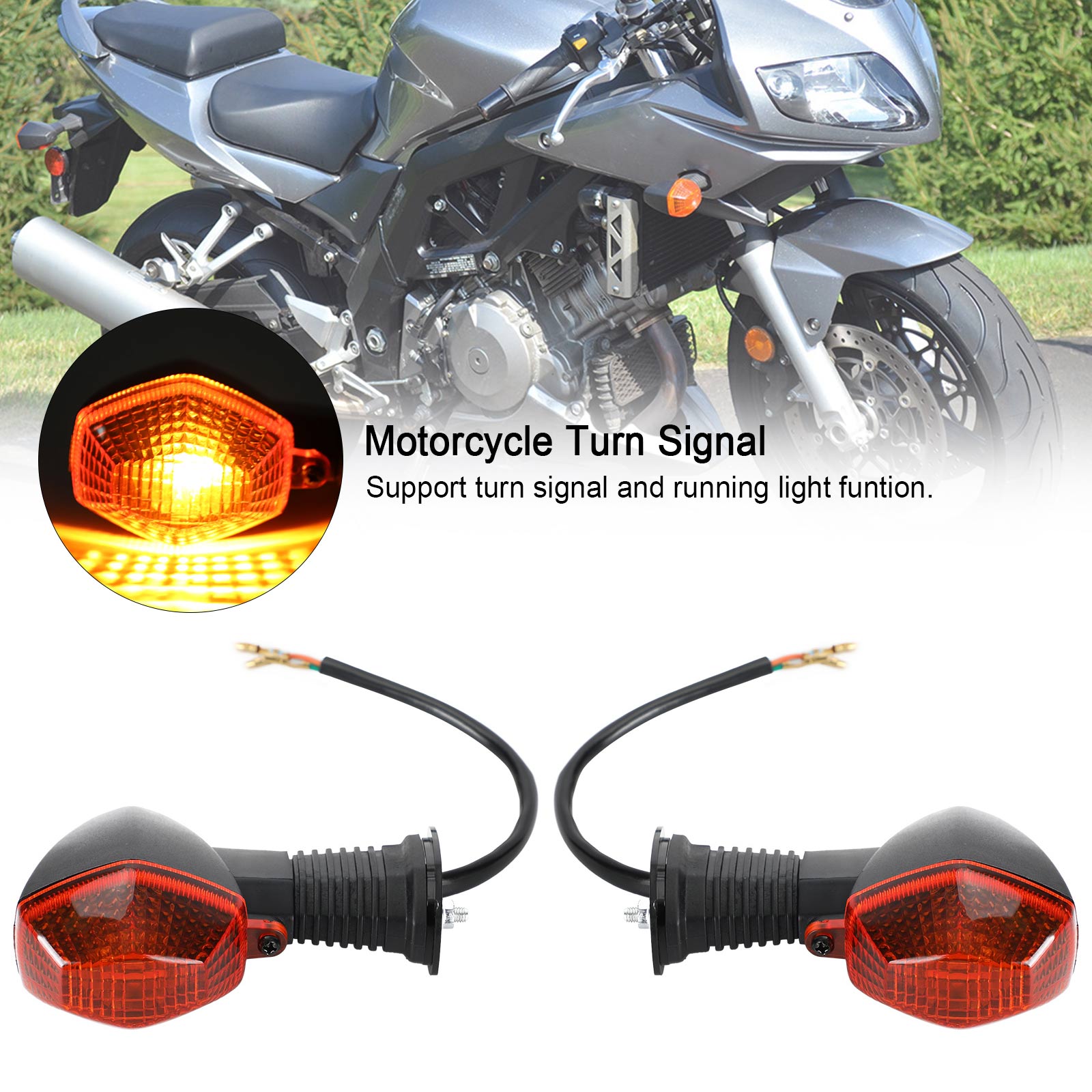 Motorcycle Turn Signal Indicator Lights - 1 Pair Yellow Lens Covers For Suzuki V-Strom, Bandit, DR-Z & Other Models