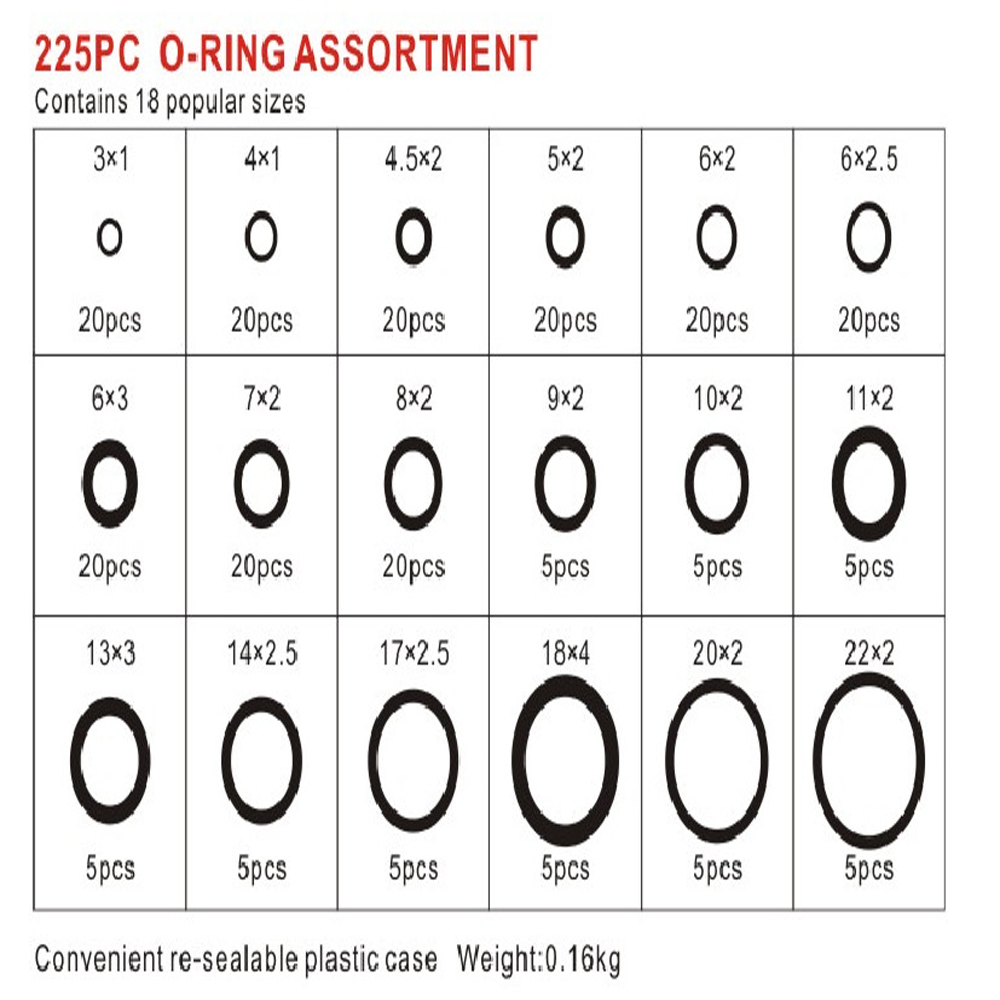 225x 18 Size Rubber O Ring O-Ring Washer Seal Assorted Black Car Air ...