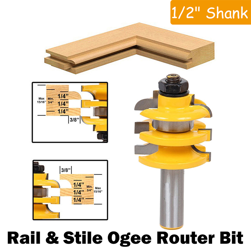 1//2/" Shank Rail /& Stile Router Bit Ogee Stacked Woodworking Bearing Cutter