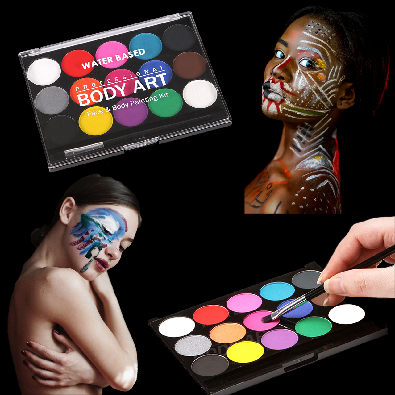 15 Colours Face & Body Paint Professional Palettes Set Pigments Make Up ...