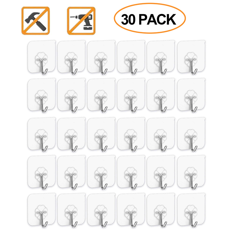 Details About Traceless Reusable Wall Hooks 30 Pcs Transparent Plastic Hooks Self Adhesive