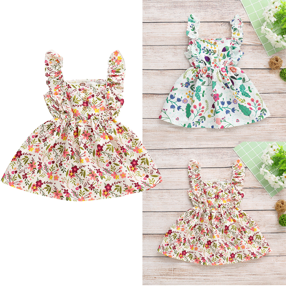 Kid Baby Girl Toddler Dress Boho Tutu Cami Sleeveless Princess Print Sling Dress