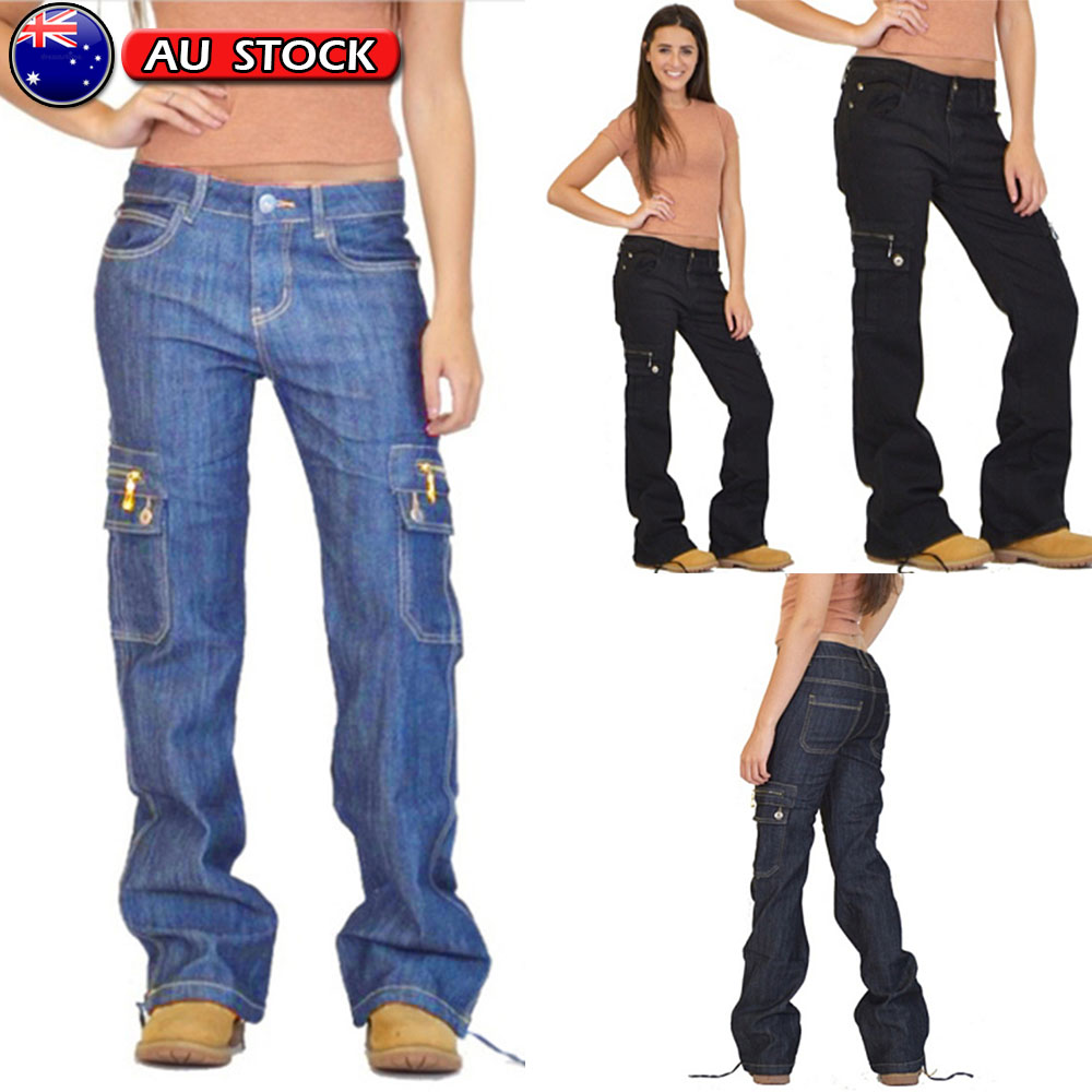 ladies denim cargo pants