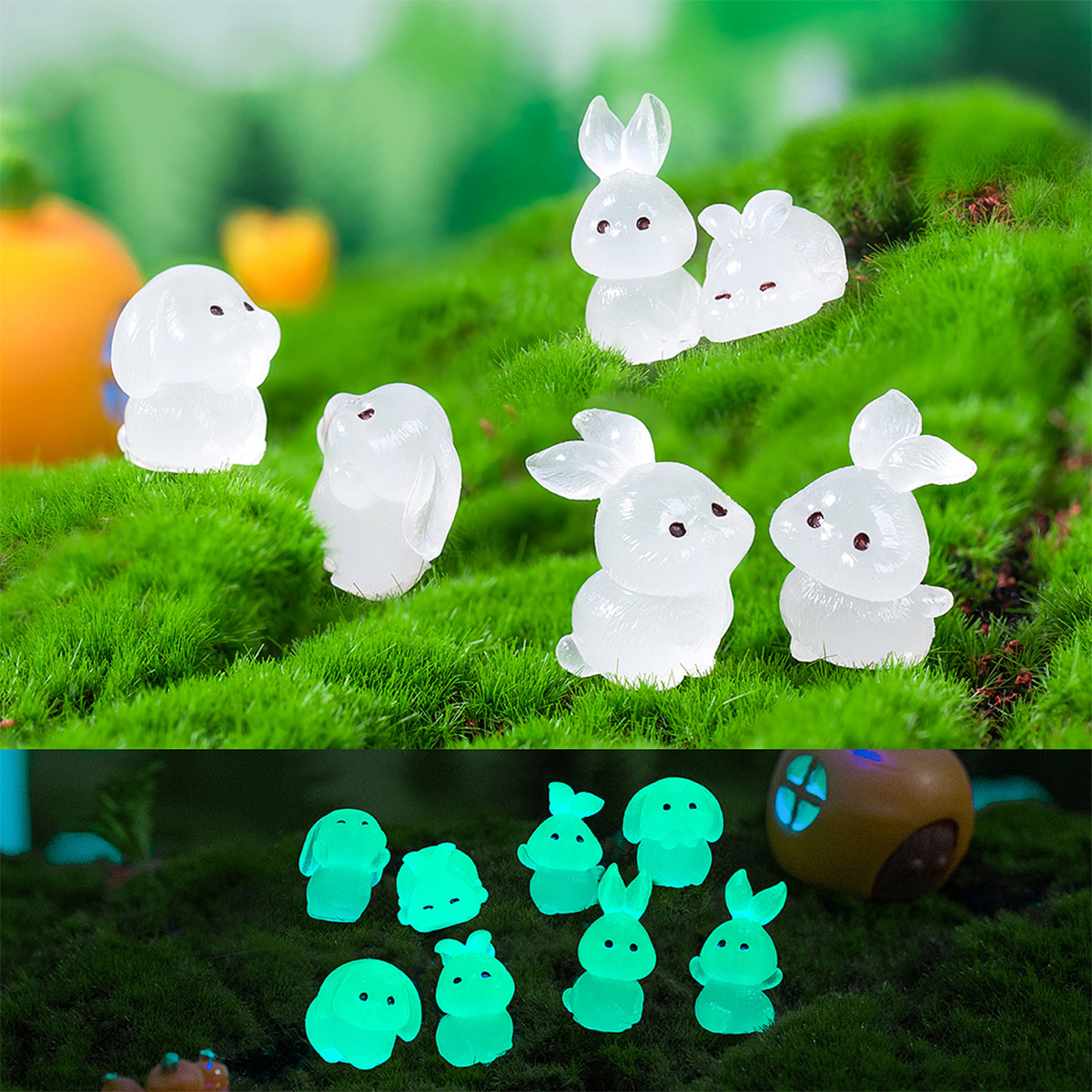 6x Luminous Mini Resin Rabbits Glow In The Dark Animal