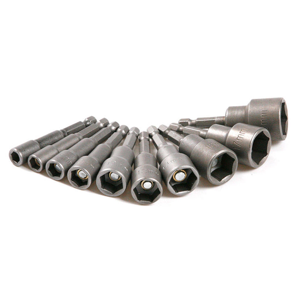 10PCS 1/4" 619mm Hex Nut Driver Socket Set Metric Impact
