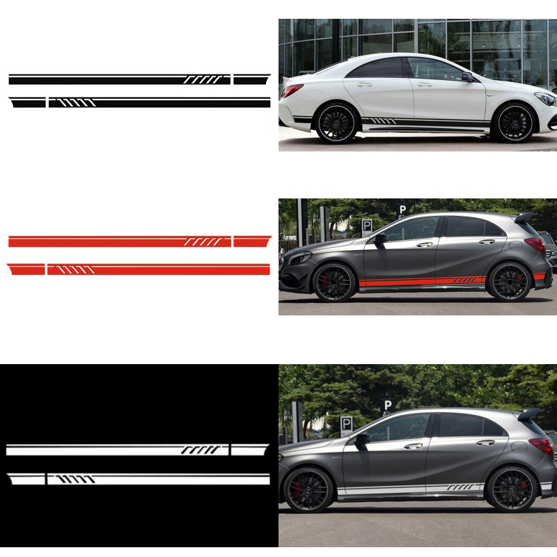 2x 220cm Car Side Body Sticker Racing Long Stripe Vinyl Decals Decor ...