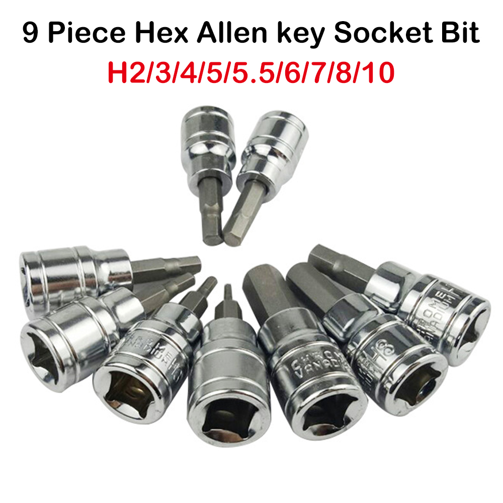 Allen Sockets Key Bits 3//8/" Drive Socket Wrench Head 2mm 9pcs CRV Hex 10mm