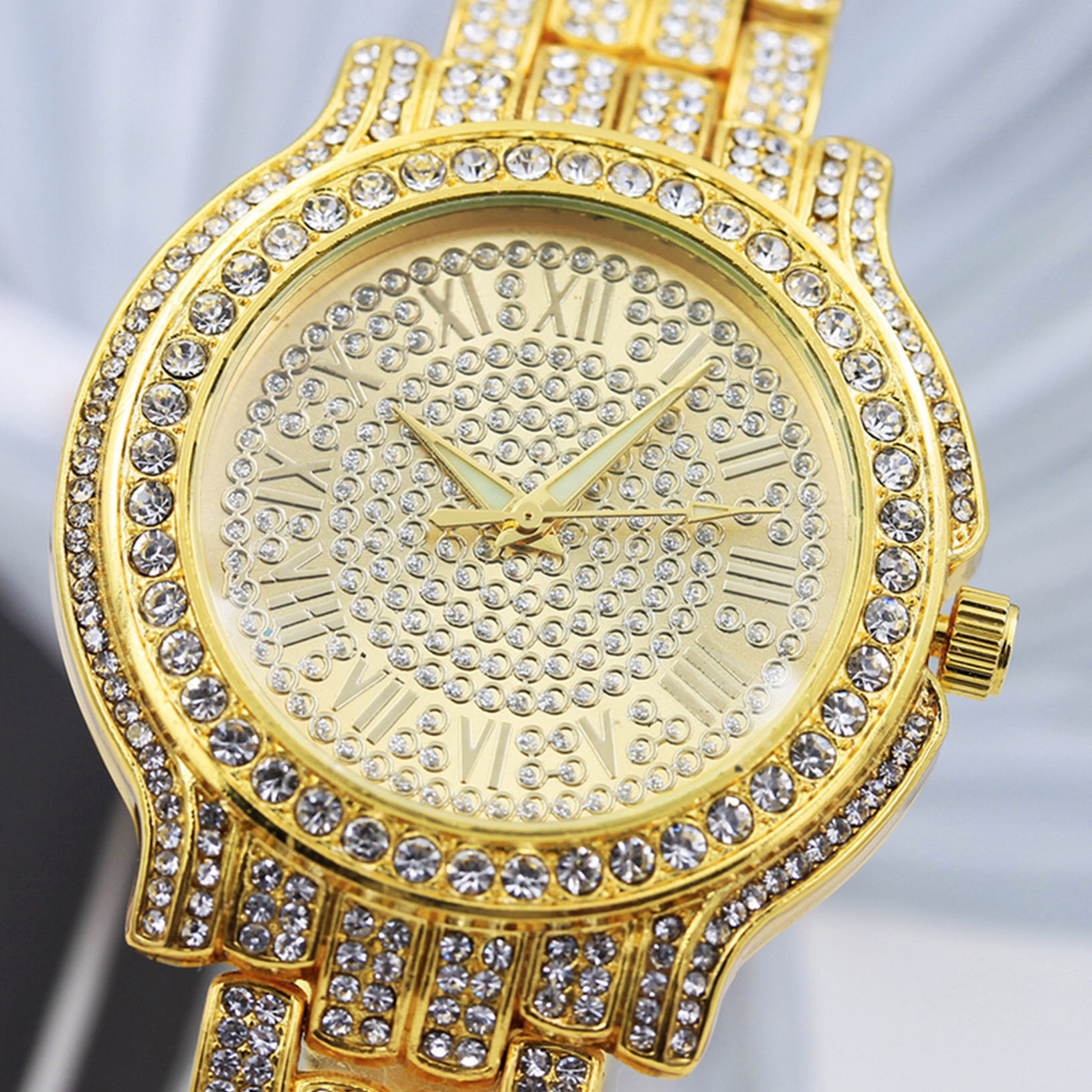 Men Hip Hop Gold Simulated Crystal Rapper Watch | eBay