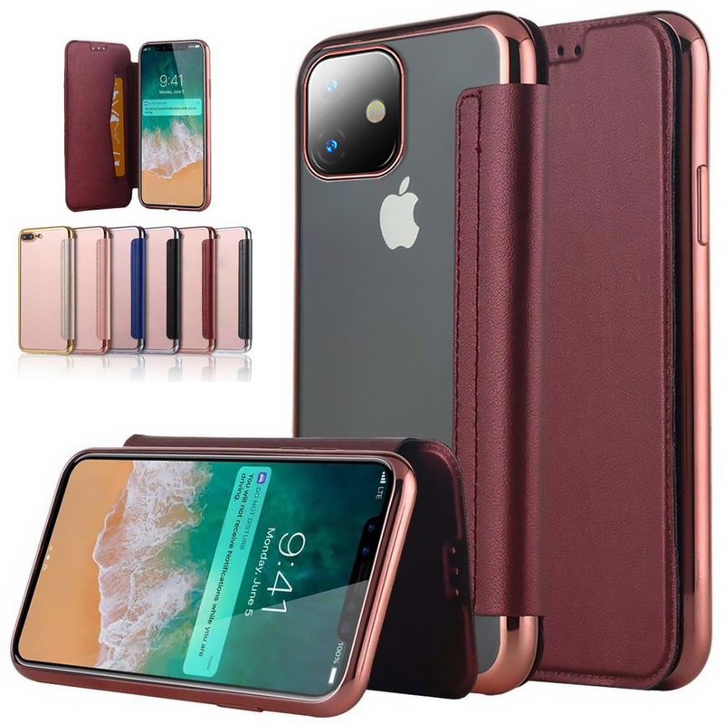 Leather Flip Cover Clear Slim Phone Case For iPhone 16 15 14
