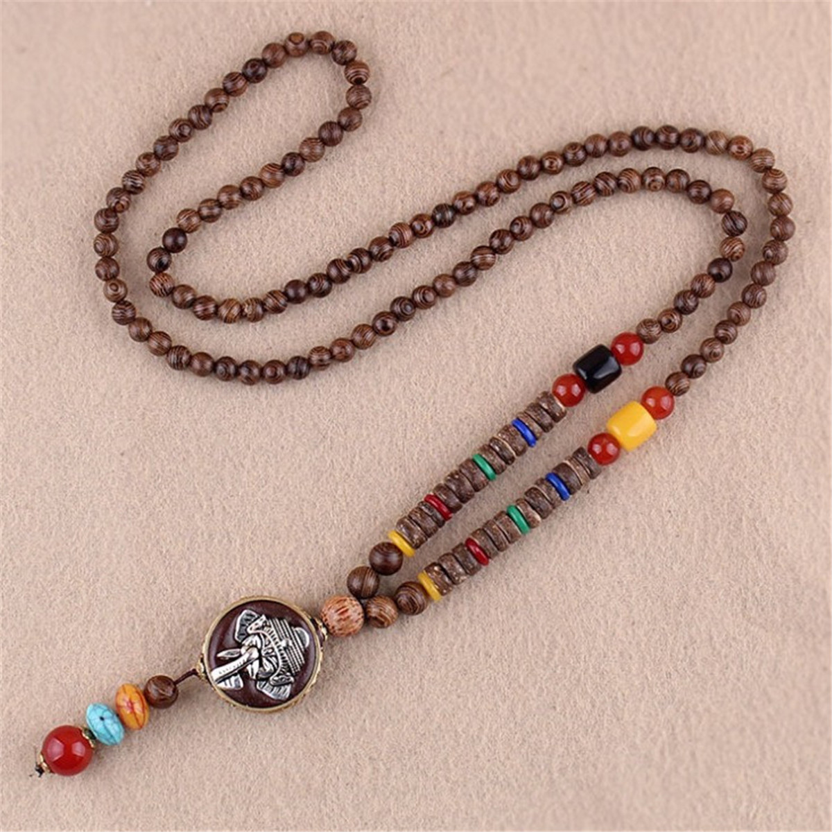 Nepal Buddhist Ethnic Retro Handmade Wood Bead Pendant Necklace Jewelry ...