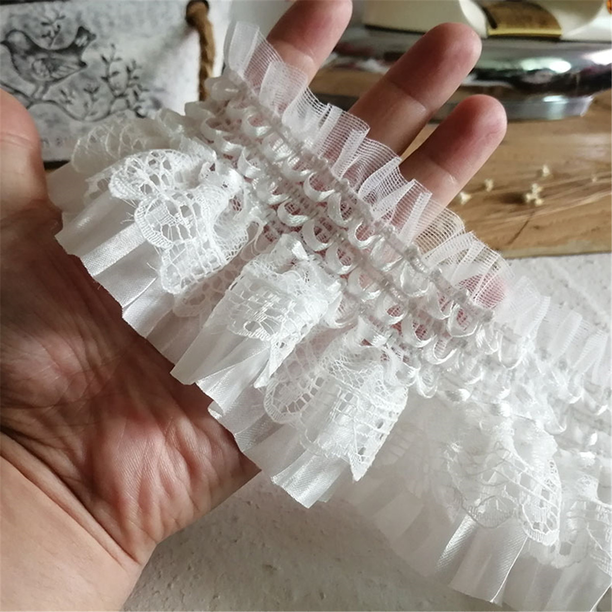 45CM Elastic Pleated Chiffon Lace Ruffle Trim Ribbon Fabric Sewing 2.95/"Width