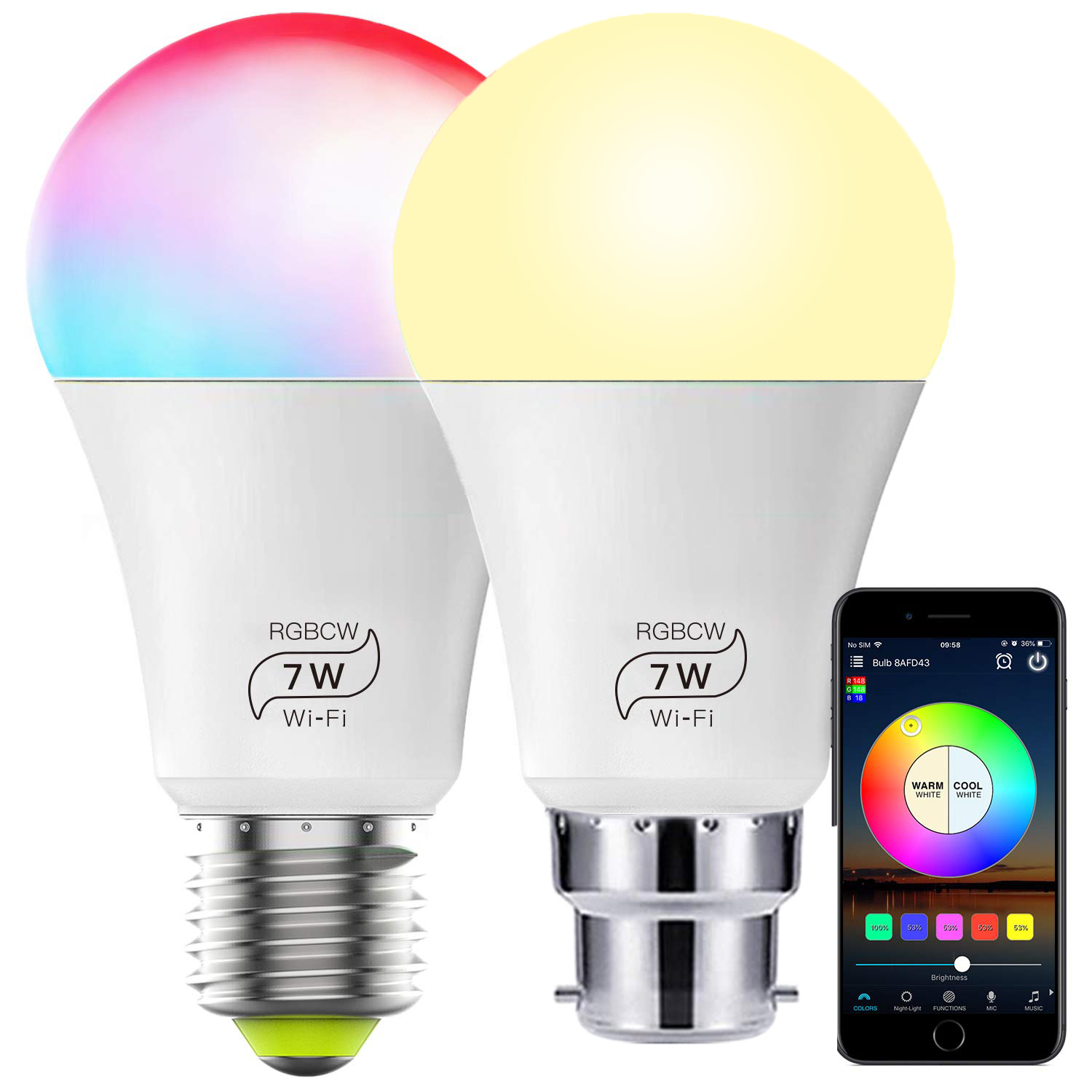 Smart LED Lampe Glühbirne E27 WiFi Birne WiFi Dimmbar Leuchte für Alexa