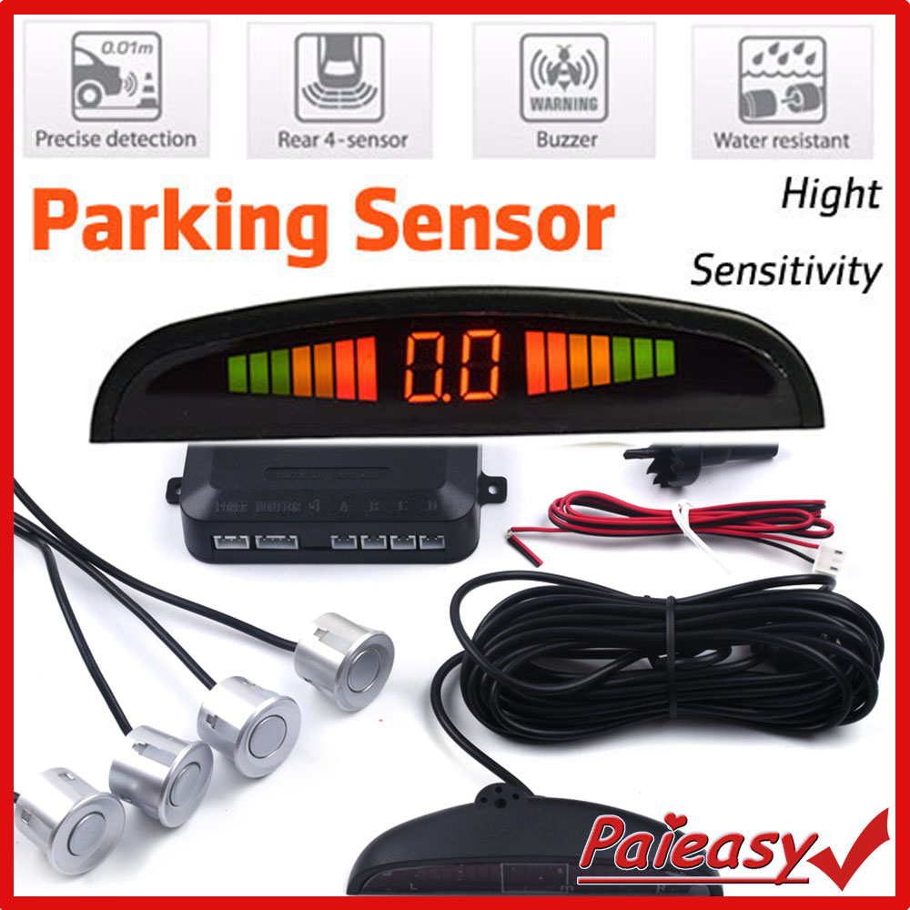 Reversing 4 Parking Sensor System Buzzer Alarm Grey // silver LED Display