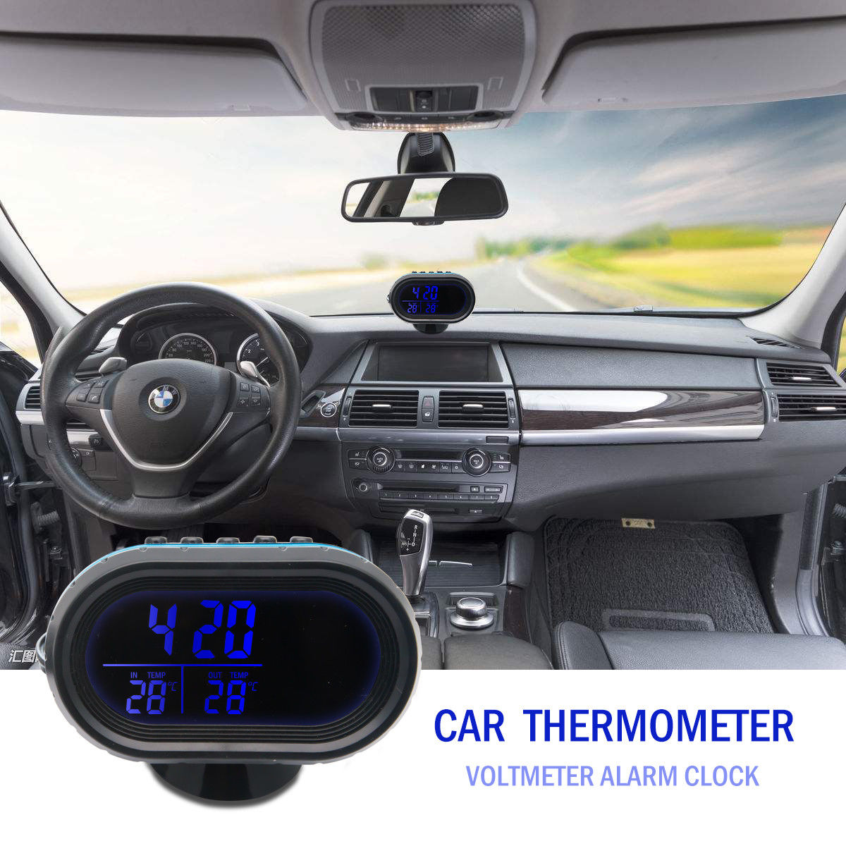 Auto Car Vehicle Digital LCD Monitor Thermometer Voltage Alarm Clock 12V-24V x1