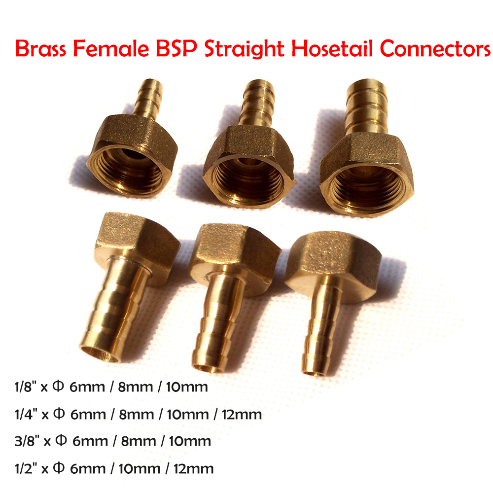 Brass Female BSP Straight Hosetail Connector Barbed connecting Hose tail  6-12mm